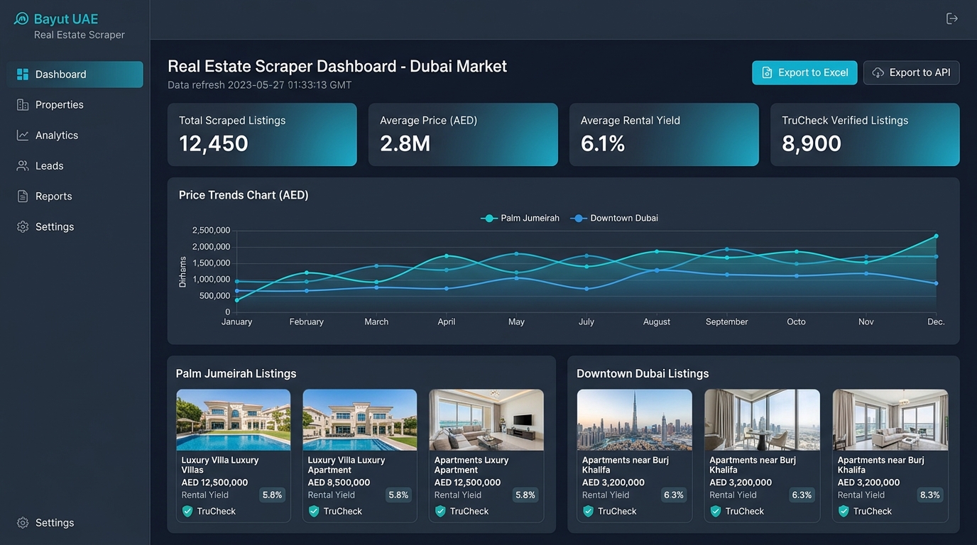WebScrapingHub Bayut UAE Real Estate Scraper Dashboard