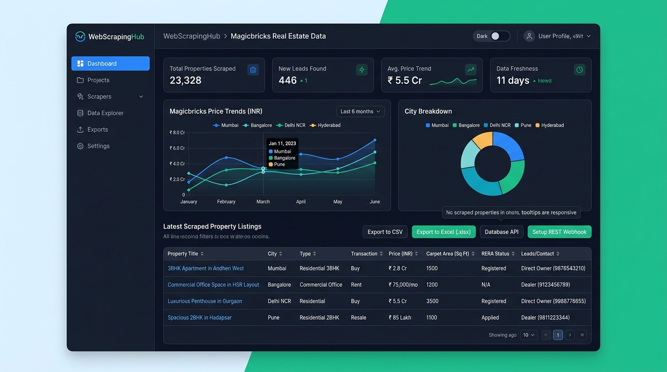 WebScrapingHub MagicBricks Real Estate Scraper Dashboard